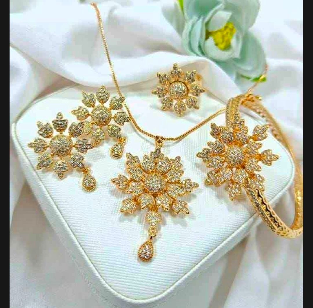 Combo set for girls, Golden/Silver earring with ring, kara and necklace