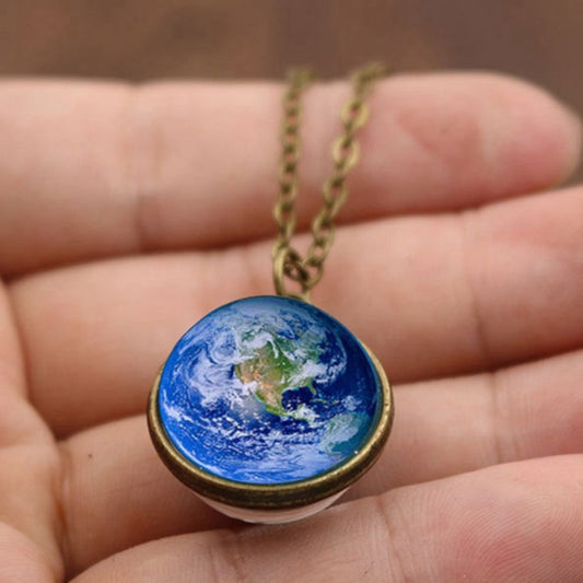 Earth Planet Glass Ball Noctilucent Pendant Necklace Double-sided