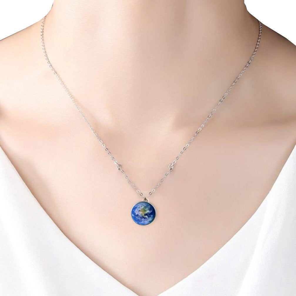 Earth Planet Glass Ball Noctilucent Pendant Necklace Double-sided