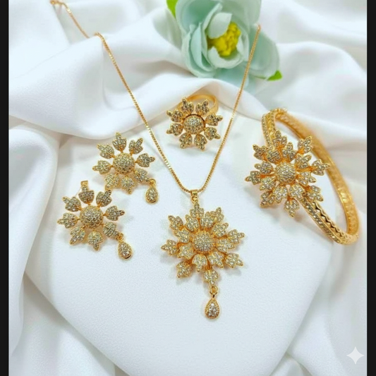 Combo set for girls, Golden/Silver earring with ring, kara and necklace