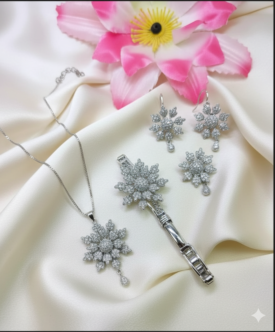 Combo set for girls, Golden/Silver earring with ring, kara and necklace