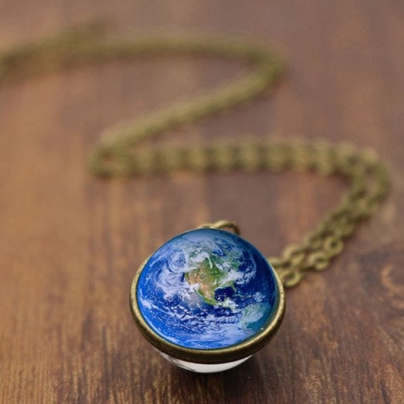 Earth Planet Glass Ball Noctilucent Pendant Necklace Double-sided